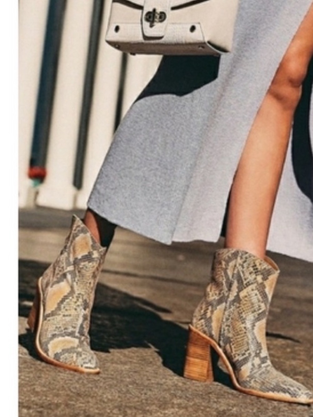 Free People Snake-Print Leather Western Ankle Boots - Brown/Tan -7.5 US woman
